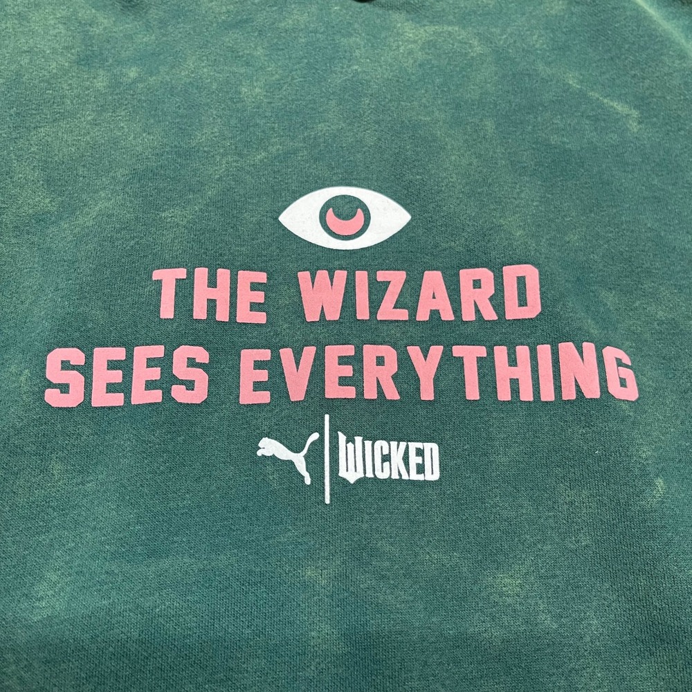 PUMA x WICKED Hoodie Womens Large Dark Myrtle Green Pink Oz Sweatshirt Acid Wash - Picture 3 of 16